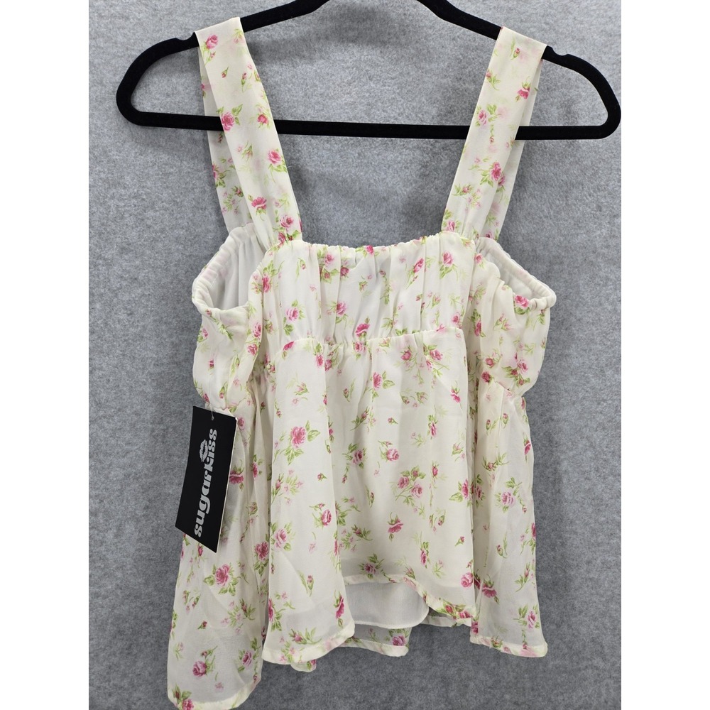 NWT Sugar Kiss White Floral Ruffled Crop Top Med Juniors Coquette Babydoll Y2K - Picture 4 of 5